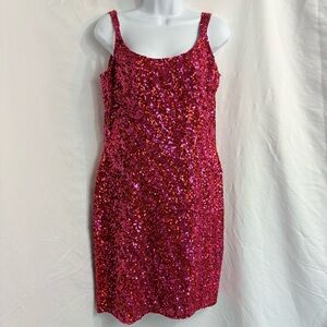 💖 Papell Boutique Evening Pink & Red Sequin Cocktail Dress – Size 10 – Y2K Glam